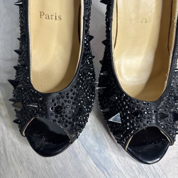 Black Platform Peep Toe Heels – Studded Spike Stiletto Pumps, Gothic 8 - Picture 7 of 12